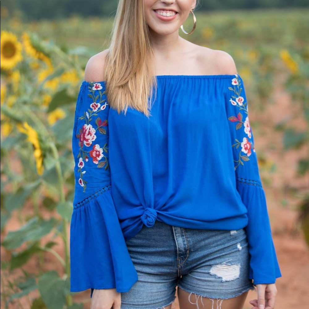 Blue Bell Off the Shoulder Top